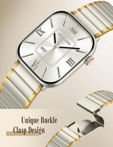 Wearlizer Two Tone Metal Band Compatible with Apple Watch Bands 40/38/41/42/44/45/46/49mm Women Men, Dressy Rectangular Chain Design Durable Stainless Steel Bracelet for iWatch Series 11-1/SE/Ultra in Saudi Arabia