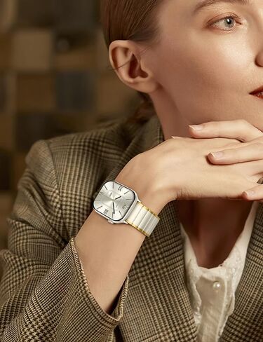 Wearlizer Two Tone Metal Band Compatible with Apple Watch Bands 40/38/41/42/44/45/46/49mm Women Men, Dressy Rectangular Chain Design Durable Stainless Steel Bracelet for iWatch Series 11-1/SE/Ultra in Saudi Arabia