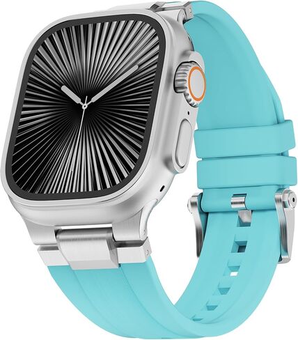 Sport Band for Apple Watch Ultra 3/Ultra 2/Ultra/Series 11 10 9 8 7 (49mm 46mm 45mm 44mm), Wide Rugged 316L Stainless Steel Connector Durable Silicone Band for Men in Kuwait