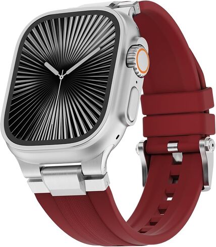 Sport Band for Apple Watch Ultra 3/Ultra 2/Ultra/Series 11 10 9 8 7 (49mm 46mm 45mm 44mm), Wide Rugged 316L Stainless Steel Connector Durable Silicone Band for Men in Kuwait