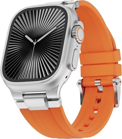 Sport Band for Apple Watch Ultra 3/Ultra 2/Ultra/Series 11 10 9 8 7 (49mm 46mm 45mm 44mm), Wide Rugged 316L Stainless Steel Connector Durable Silicone Band for Men in Kuwait