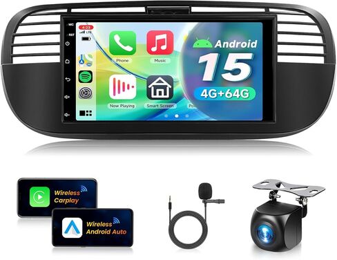 ستيريو سيارة 4G+64G Android 15 لسيارة Fiat 500 2007-2015 مع Carplay Android Auto، شاشة لمس 7 بوصة 1024 * 600 GPS/WiFi/Bluetooth 5.0/ FM/32EQ/ SWC/كاميرا احتياطية in Kuwait