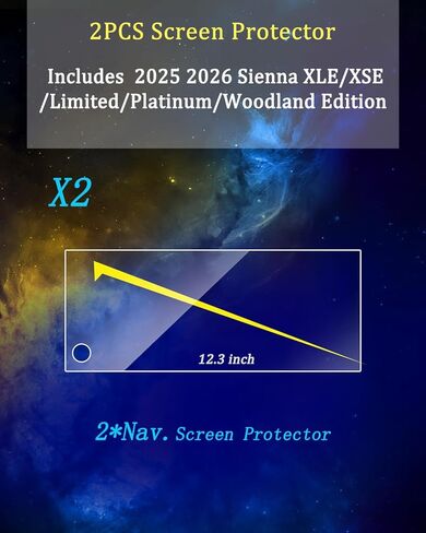 (2 قطعة واقي شاشة 2025 سيينا لـ 2025 2026 Sienna XLE/XSE/Limited/Platinum/Woodland Edition 12.3 بوصة واقي شاشة من الزجاج المقسى ملحقات سيينا 2025 in Kuwait
