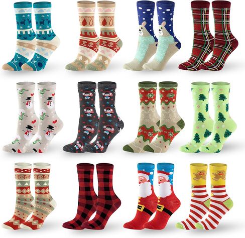 JOYIN 12 Pack Women's Socks Colorful Funky Paint Splash Patterned Crew Socks Funky Paintspalsh & Colorblocks for Christmas, Holiday or Birthday Gift in Kuwait