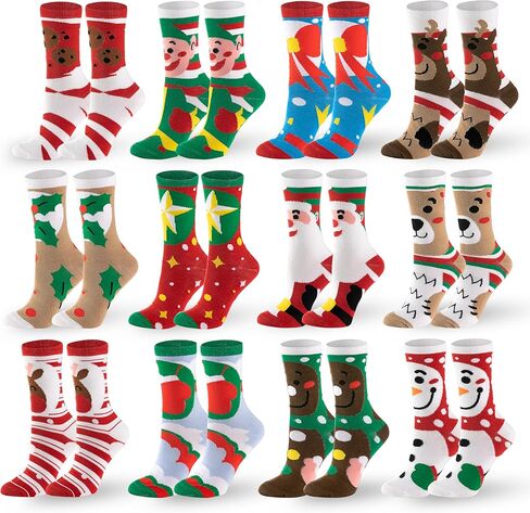 JOYIN 12 Pack Women's Socks Colorful Funky Paint Splash Patterned Crew Socks Funky Paintspalsh & Colorblocks for Christmas, Holiday or Birthday Gift in Saudi Arabia