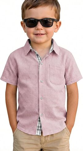 Haloumoning Toddler Baby Boy Short Sleeve Button Down Shirt Kid Dress Shirt | Infant Summer Clothes,Collared Shirts,School Uniform Shirts in Saudi Arabia