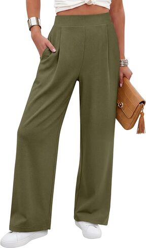 ANRABESS Women's Pants Wide Leg Waffle Knit Casual Stretchy Slacks Work Dress Pant Business Palazzo Trousers Spring Outfits Black Medium in Saudi Arabia