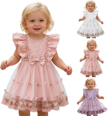 Baby Girls Tulle Dress Flying Sleeve Casual Flower Embroidery Toddler Dresses Little Girl Comfort Princess Dresses in Saudi Arabia