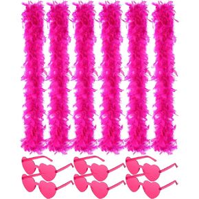 6 Pcs 6.6 ft Turkey Chandelle Feather Boa for Women for Dancing with Heart Rimless Sunglasses Halloween Christmas Decor (Multi Color) in Kuwait