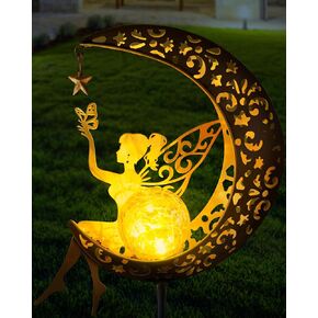 Solar Garden Statues Outdoor Decor, Fairy Moon Figurine Light Stake, Housewarming Ornament for Patio, Lawn, Yard, Pathway - Unique Gift Ideas for Gardening Mom Grandma in Kuwait