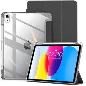 aoub Hybrid Case for iPad (A16) 10th Generation 11/10.9inch 2025/2022 with Pencil Holder, Crystal Clear Hard Back Shell with Shockproof Cover, Anti-Yellow, Auto Sleep/Wake, White in Kuwait