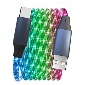 كابل شحن مضيء من النوع C بطول 10أقدام بقوة 66 وات شاحن USB A إلى C مضاء وسلك شحن سريع متدفق RGB وسلك شاحن مضيء متوافق مع iPhone 17/16/15/Samsung Galaxy S23 S22 المزيد in Kuwait