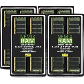 128 جيجابايت (2 × 64 جيجابايت) DDR5 5600 ميجا هرتز PC5-44800 4Rx4 1.1 فولت CL46 288-PIN ECC مسجلة RDIMM NEMIX RAM مجموعة ذاكرة الخادم in Kuwait