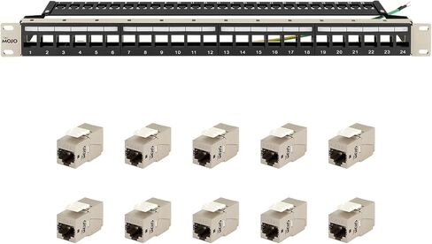 Tecmojo 1U 24 Port Blank Patch Panel & 180 Degree Cat6A Shielded Keystone Jack 10 Pack in Saudi Arabia