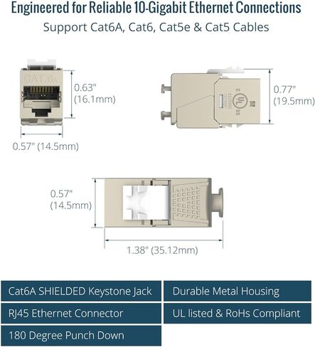 Tecmojo 1U 24 Port Blank Patch Panel & 180 Degree Cat6A Shielded Keystone Jack 10 Pack in Saudi Arabia