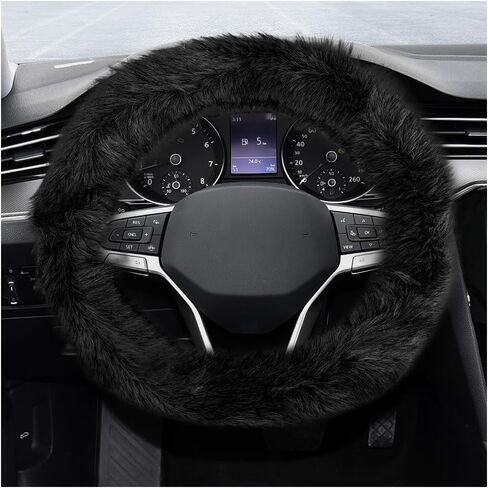 Fluffy Steering Wheel Cover, 15 Inch Soft Microfiber Plush Steering Wheel Decoration, Winter Warm Fuzzy Car Wheel Covers Anti-Slip Protector for Women Men, Car Accessories (Green) in Saudi Arabia