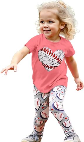 CM C&M WODRO Toddler Baby Girl Baseball Outfit Cute Baseball Heart Short Sleeve Shirt Pants Kid Game Day Summer Clothes Set in Saudi Arabia