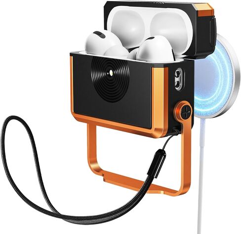 حافظة AirPods Pro 3 بتصميم كلاسيكي مع حبل قصير، متوافق مع الشحن اللاسلكي، ضوء LED أمامي، غطاء حماية كامل لحافظة Apple AirPods Pro الجيل الثالث 2025 (برتقالي) in Kuwait