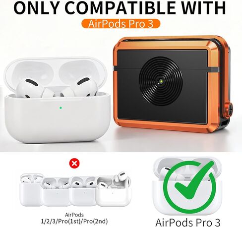 حافظة AirPods Pro 3 بتصميم كلاسيكي مع حبل قصير، متوافق مع الشحن اللاسلكي، ضوء LED أمامي، غطاء حماية كامل لحافظة Apple AirPods Pro الجيل الثالث 2025 (برتقالي) in Kuwait