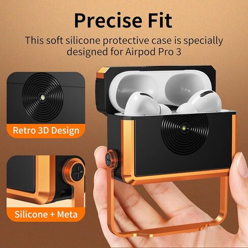 حافظة AirPods Pro 3 بتصميم كلاسيكي مع حبل قصير، متوافق مع الشحن اللاسلكي، ضوء LED أمامي، غطاء حماية كامل لحافظة Apple AirPods Pro الجيل الثالث 2025 (برتقالي) in Kuwait