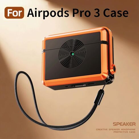 حافظة AirPods Pro 3 بتصميم كلاسيكي مع حبل قصير، متوافق مع الشحن اللاسلكي، ضوء LED أمامي، غطاء حماية كامل لحافظة Apple AirPods Pro الجيل الثالث 2025 (برتقالي) in Kuwait
