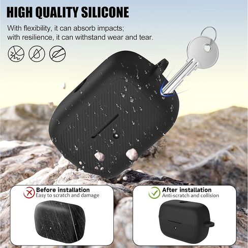 لحافظة Soundcore C50i، غطاء واقٍ من السيليكون المقاوم للخدش متوافق مع Soundcore C50i من Anker، حافظة شحن لسماعات الأذن المفتوحة مع حلقة تسلق ومجموعة منظف (أسود) in Kuwait