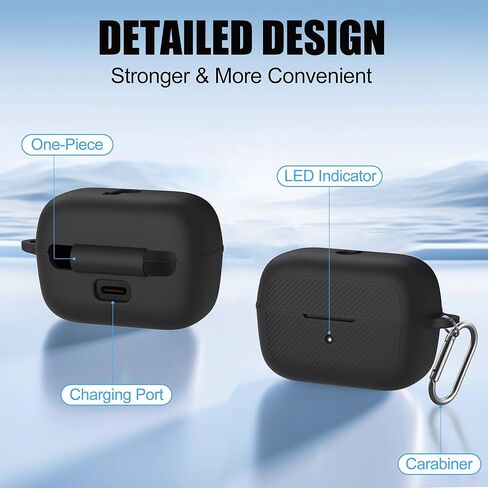 لحافظة Soundcore C50i، غطاء واقٍ من السيليكون المقاوم للخدش متوافق مع Soundcore C50i من Anker، حافظة شحن لسماعات الأذن المفتوحة مع حلقة تسلق ومجموعة منظف (أسود) in Kuwait