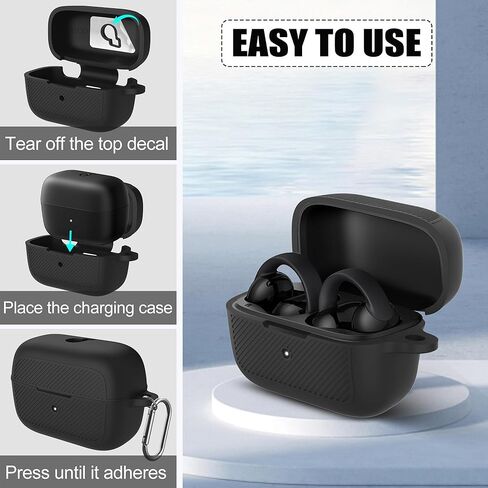 لحافظة Soundcore C50i، غطاء واقٍ من السيليكون المقاوم للخدش متوافق مع Soundcore C50i من Anker، حافظة شحن لسماعات الأذن المفتوحة مع حلقة تسلق ومجموعة منظف (أسود) in Kuwait