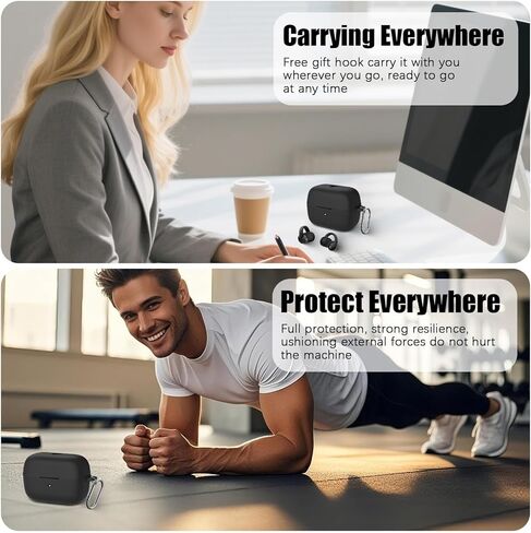 لحافظة Soundcore C50i، غطاء واقٍ من السيليكون المقاوم للخدش متوافق مع Soundcore C50i من Anker، حافظة شحن لسماعات الأذن المفتوحة مع حلقة تسلق ومجموعة منظف (أسود) in Kuwait