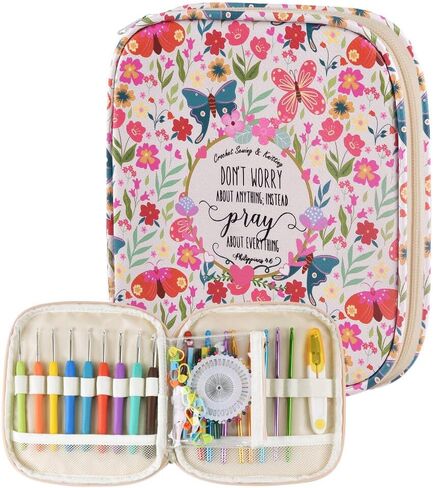 Crochet Hook Case,Portable Zipper Storage Organizer Bag for Crochet Hooks, Knitting Needles, Project & Sewing Supplies, Lightweight,Easy to Hold (No Accessories Included).Pink Flower in Saudi Arabia