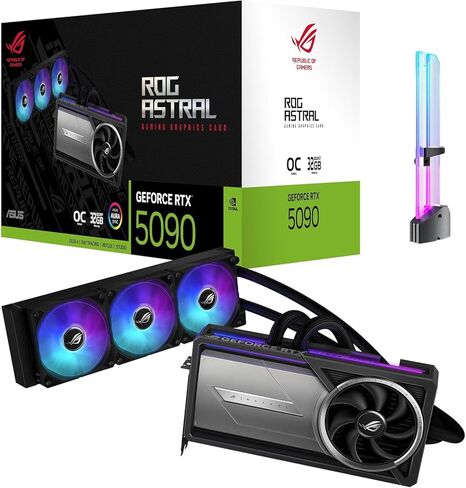 ASUS ROG Astral LC GeForce RTX 5090 OC 32GB GDDR7 Gaming Graphics Card, 360mm AIO Liquid Cooling, PCIe 5.0, 2X HDMI 2.1b, 3X DisplayPort 2.1b, Includes RGB GPU Holder in Saudi Arabia