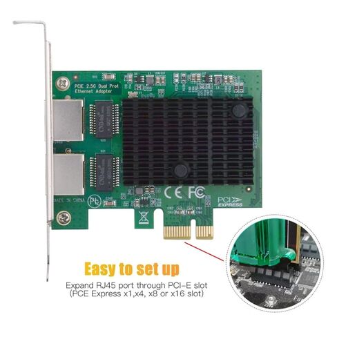 محول شبكة ChenYang ثنائي المنفذ PCIe X1 إلى RJ45، محول بطاقة الشبكة 2.5G Gigabi Ethernet PCl Express للكمبيوتر/سطح المكتب/الخادم/NAS/AI مع دعامة فتحة 8 سم/12 سم in Kuwait
