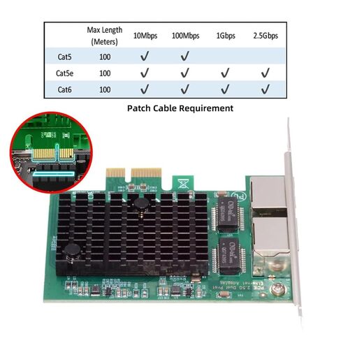 محول شبكة ChenYang ثنائي المنفذ PCIe X1 إلى RJ45، محول بطاقة الشبكة 2.5G Gigabi Ethernet PCl Express للكمبيوتر/سطح المكتب/الخادم/NAS/AI مع دعامة فتحة 8 سم/12 سم in Kuwait