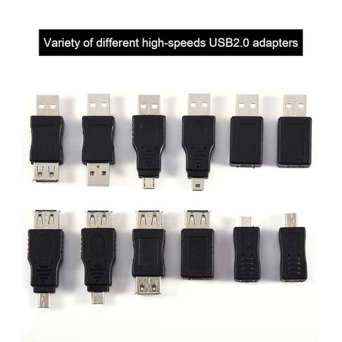 Keenso USB2.0 محول مجموعة متنوعة من التوصيل والتشغيل لمشاكل الاتصال، حزمة محول ذكر أنثى صغيرة مكونة من 12 قطعة لجميع متطلبات USB in Kuwait
