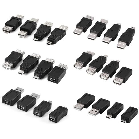 Keenso USB2.0 محول مجموعة متنوعة من التوصيل والتشغيل لمشاكل الاتصال، حزمة محول ذكر أنثى صغيرة مكونة من 12 قطعة لجميع متطلبات USB in Kuwait