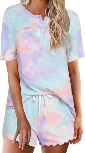 طقم بيجامات Ekouaer Tie Dye للنساء ملابس نوم مكونة من قطعتين من البيجامة in Kuwait