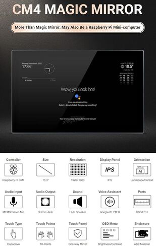 13.3inch CM4 Magic Mirror HD Touch Control Screen Mini-Computer with USB/ETH Ports Powered by for Raspberry Pi Compute Module 4 (Inlcuded) Speech Assistant @XYGStudy (13.3inch Magic Mirror C4A) in Saudi Arabia