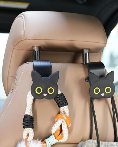 2-Pack Car Seat Headrest Hooks, Cute Car Hook Hanger, Vehicle Car Hooks, Car Storage Organizer for Purses, Handbag, Coats, Umbrellas Holder, Black in Saudi Arabia