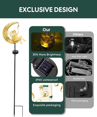 Solar Garden Statues Outdoor Decor, Fairy Moon Figurine Light Stake, Housewarming Ornament for Patio, Lawn, Yard, Pathway - Unique Gift Ideas for Gardening Mom Grandma in Kuwait
