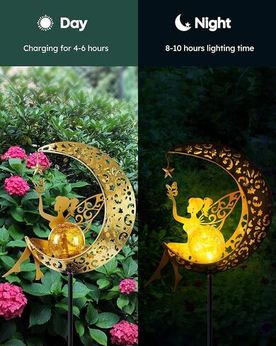 Solar Garden Statues Outdoor Decor, Fairy Moon Figurine Light Stake, Housewarming Ornament for Patio, Lawn, Yard, Pathway - Unique Gift Ideas for Gardening Mom Grandma in Kuwait
