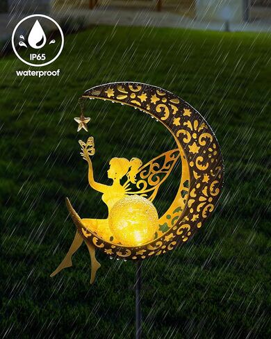 Solar Garden Statues Outdoor Decor, Fairy Moon Figurine Light Stake, Housewarming Ornament for Patio, Lawn, Yard, Pathway - Unique Gift Ideas for Gardening Mom Grandma in Kuwait
