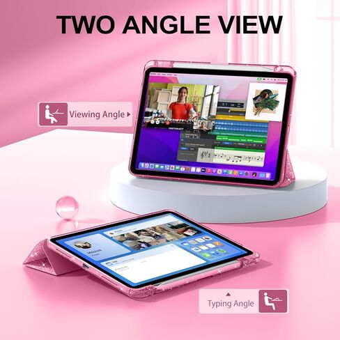 حافظة لجهاز iPad Air 11 بوصة M3/M2 (2025/2024)، iPad Air الجيل الخامس/الرابع 10.9 بوصة (2022/2020) مع حامل أقلام، غطاء خلفي شفاف هجين لامع، تنبيه/غفو تلقائي، وردي in Saudi Arabia