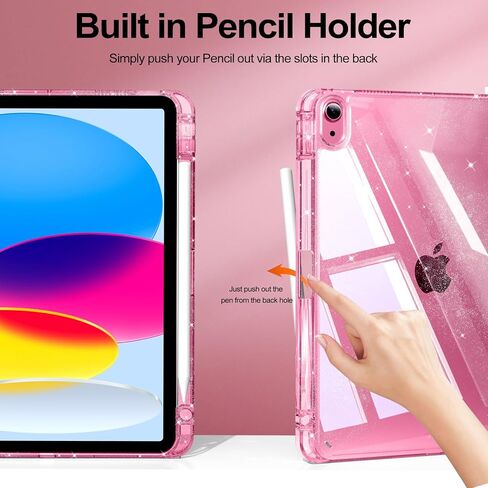 حافظة لجهاز iPad Air 11 بوصة M3/M2 (2025/2024)، iPad Air الجيل الخامس/الرابع 10.9 بوصة (2022/2020) مع حامل أقلام، غطاء خلفي شفاف هجين لامع، تنبيه/غفو تلقائي، وردي in Saudi Arabia