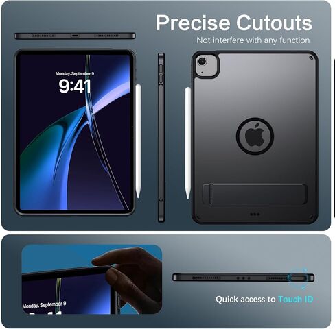 حافظة BENTOBEN لجهاز iPad Air 11 بوصة M3/M2 2025/2024 مع حامل غير مرئي، حافظة مغناطيسية لجهاز iPad Air 7th/6th Gen، غطاء لوحي واقي مقاوم للصدمات شفاف غير لامع لجهاز iPad Air 5th/4th Gen 10.9 بوصة 2022، أسود in Kuwait