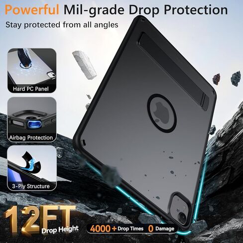 حافظة BENTOBEN لجهاز iPad Air 11 بوصة M3/M2 2025/2024 مع حامل غير مرئي، حافظة مغناطيسية لجهاز iPad Air 7th/6th Gen، غطاء لوحي واقي مقاوم للصدمات شفاف غير لامع لجهاز iPad Air 5th/4th Gen 10.9 بوصة 2022، أسود in Kuwait