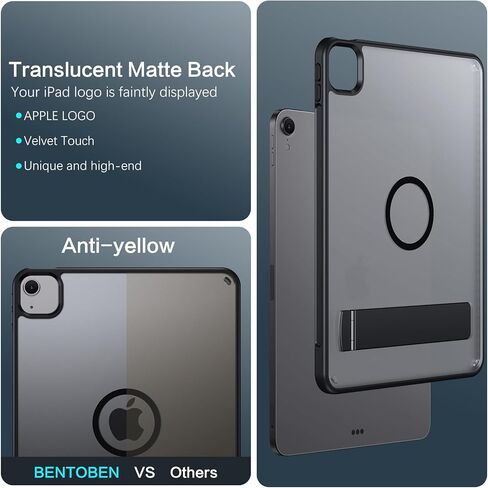 حافظة BENTOBEN لجهاز iPad Air 11 بوصة M3/M2 2025/2024 مع حامل غير مرئي، حافظة مغناطيسية لجهاز iPad Air 7th/6th Gen، غطاء لوحي واقي مقاوم للصدمات شفاف غير لامع لجهاز iPad Air 5th/4th Gen 10.9 بوصة 2022، أسود in Kuwait