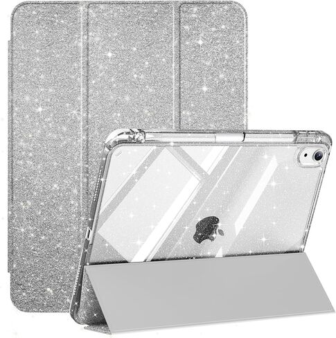 حافظة لجهاز iPad Air 11 بوصة M3/M2 (2025/2024)، iPad Air الجيل الخامس/الرابع 10.9 بوصة (2022/2020) مع حامل أقلام، غطاء خلفي شفاف هجين لامع، تنبيه/غفو تلقائي، وردي in Saudi Arabia