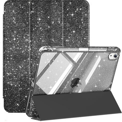 حافظة لجهاز iPad Air 11 بوصة M3/M2 (2025/2024)، iPad Air الجيل الخامس/الرابع 10.9 بوصة (2022/2020) مع حامل أقلام، غطاء خلفي شفاف هجين لامع، تنبيه/غفو تلقائي، وردي in Saudi Arabia
