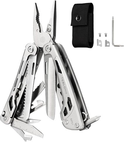 Teslong 18-in-1 EDC Multitool Pliers with Scissors, Pocket Knifes with Screwdrivers, Replaceable Wire Cutters and Saw with Self-locking, Outdoor, Survival, Camping, Stainless Steel, Gift for Men Dad in Saudi Arabia