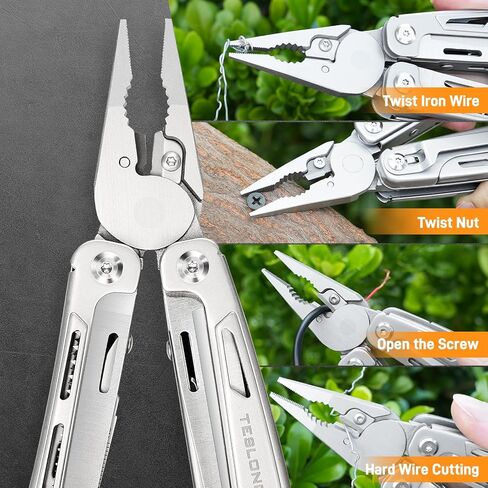 Teslong 18-in-1 EDC Multitool Pliers with Scissors, Pocket Knifes with Screwdrivers, Replaceable Wire Cutters and Saw with Self-locking, Outdoor, Survival, Camping, Stainless Steel, Gift for Men Dad in Saudi Arabia